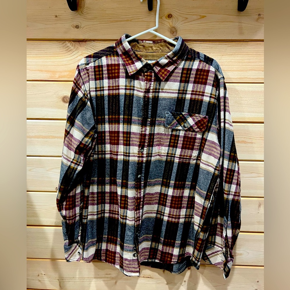 Legendary Whitetails, plaid-brown/tan/red button down. Large
